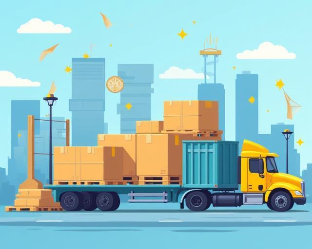 Optimización de inventario y transporte visualizado con gráficos y camiones
